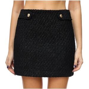 Michael Kors Black Tweed Boucle Mini Skirt Gold Button Size 8 NWT